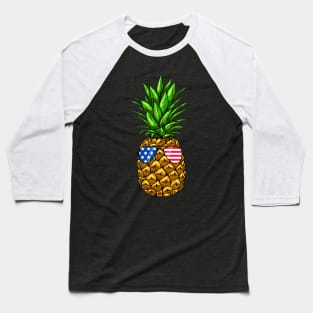 Hawaiian Pineapple American Flag Sunglasses 4th of July Baseball T-Shirt